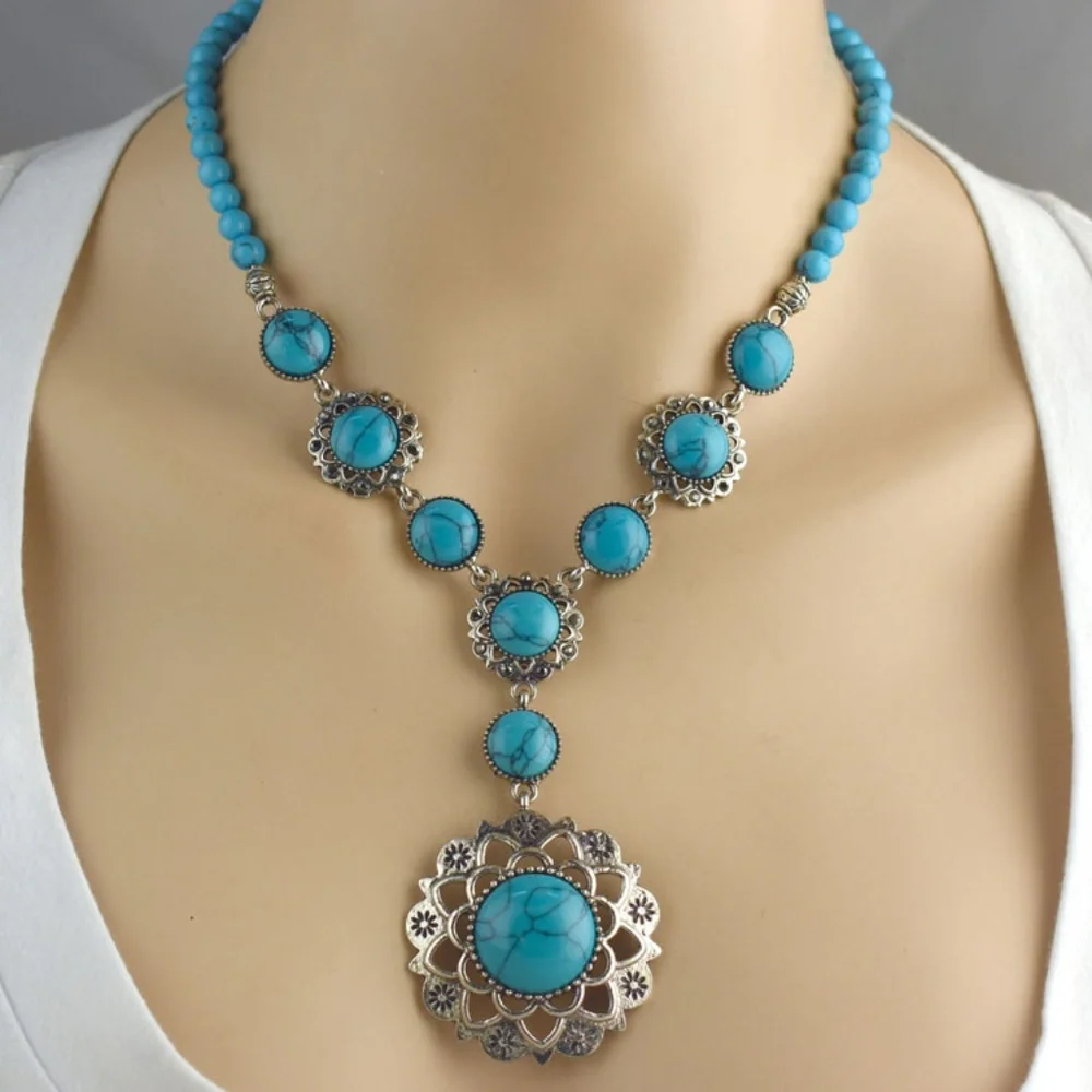 Fun Faux Turquoise Necklace & Earring Set